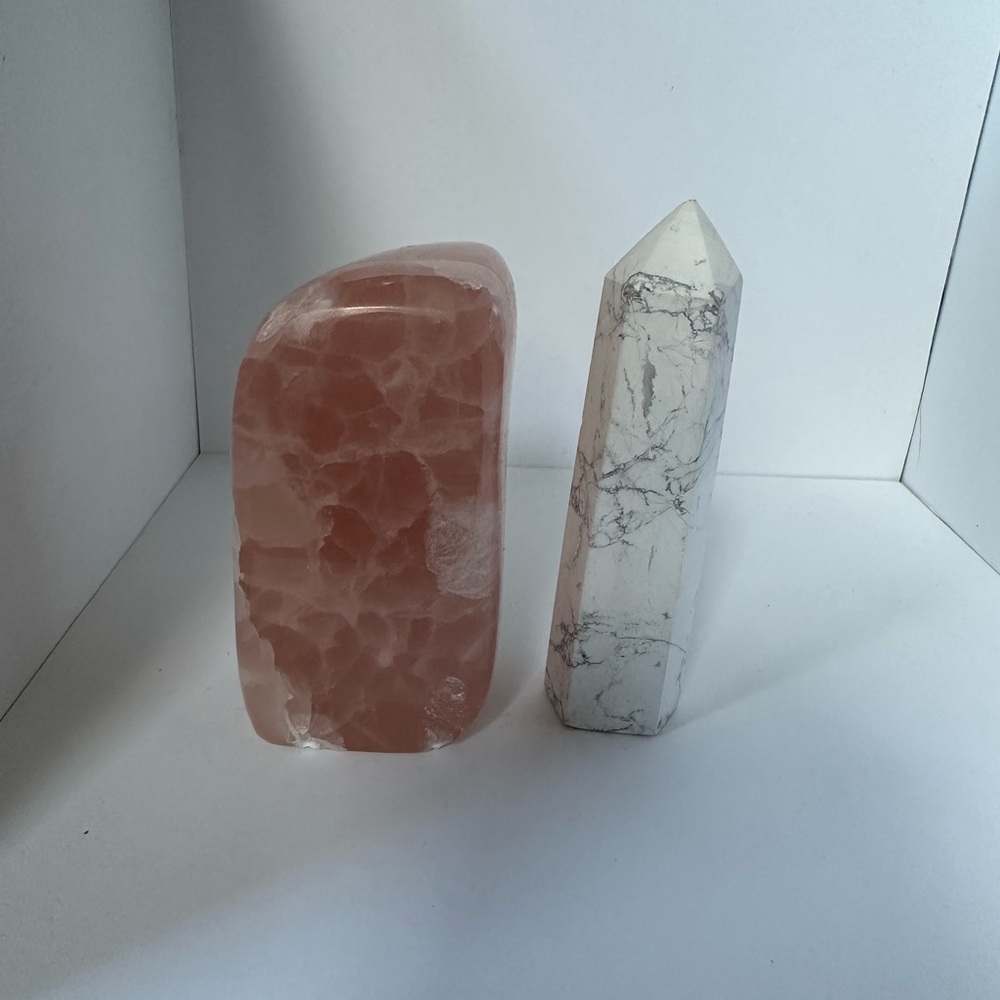 Pink Calcite Freeform and Howlite tower set